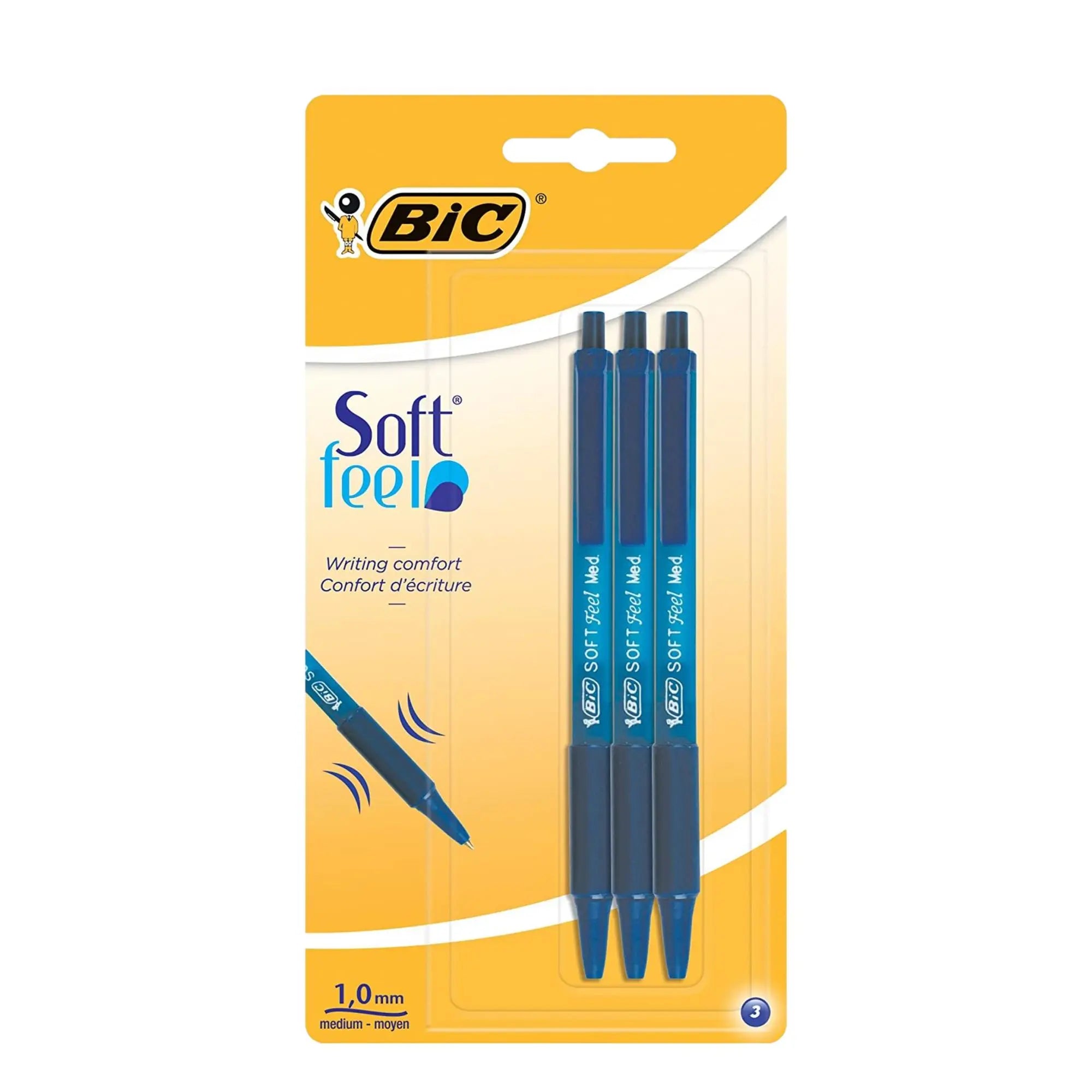 Stylos à bille - bleu medium 1 mm - Soft Feel  - 3 pièces - Bic